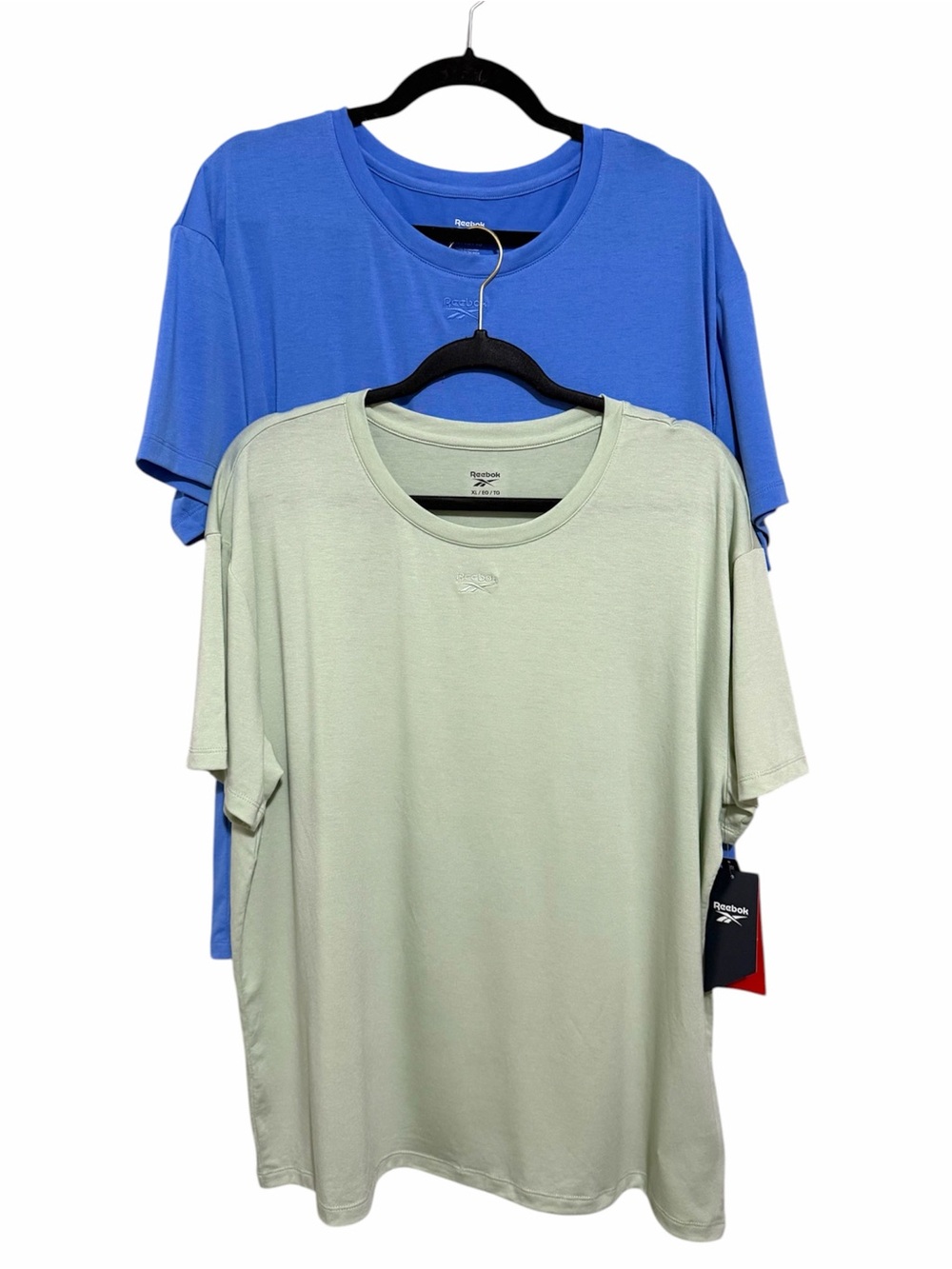 Reebok Women's Embroidery Hit Graphic T-Shirts Ultramarine and Sea Foam NWT